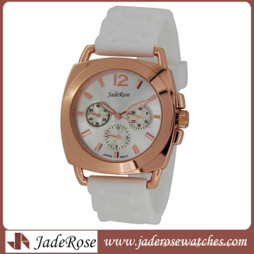 Montre à quartz pour femme avec bracelet en silicone blanc or rose